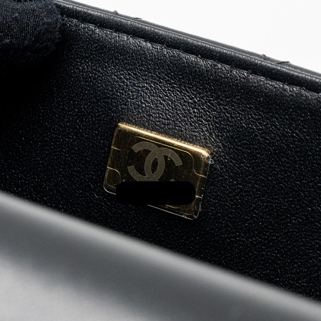 CHANEL TOP HANDLE MINI RECTANGULAR FLAP BAG LAMBSKIN BLACK LGHW (MICROCHIP )