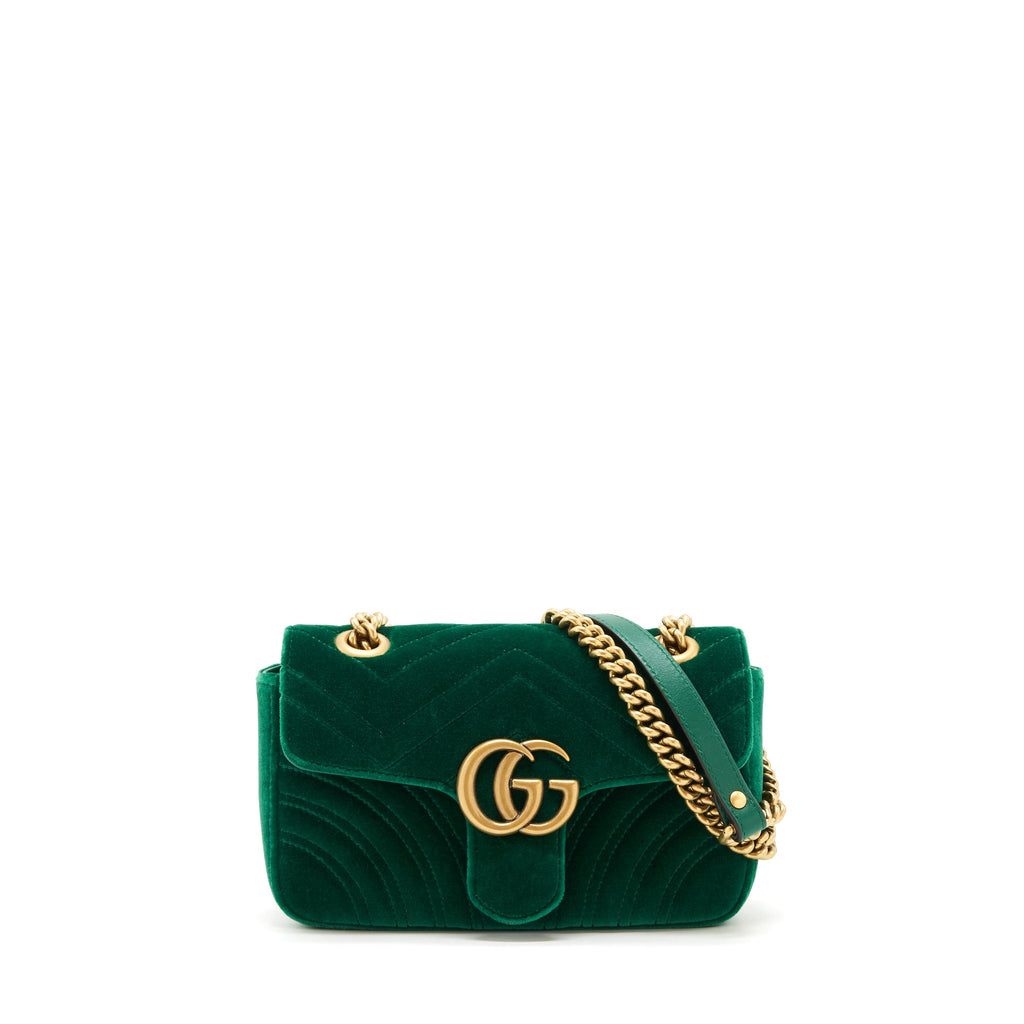 GUCCI MINI MARMONT BAG VELVET GREEN GHW