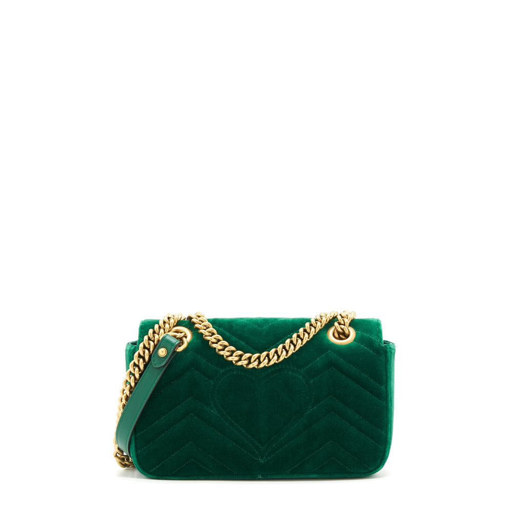 GUCCI MINI MARMONT BAG VELVET GREEN GHW