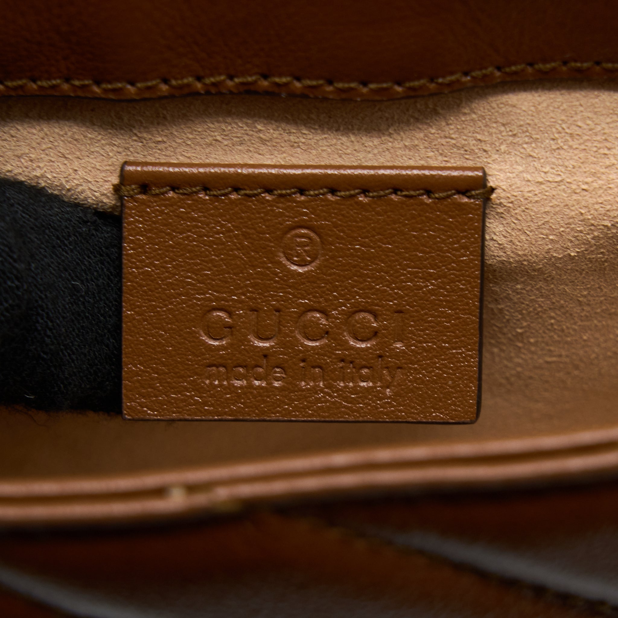 GUCCI GG MARMONT SUPER MINI CALFSKIN CARAMEL GHW
