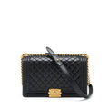 CHANEL BOY BAG NEW MEDIUM (28CM) LAMBSKIN BLACK RUTHENIUM GHW