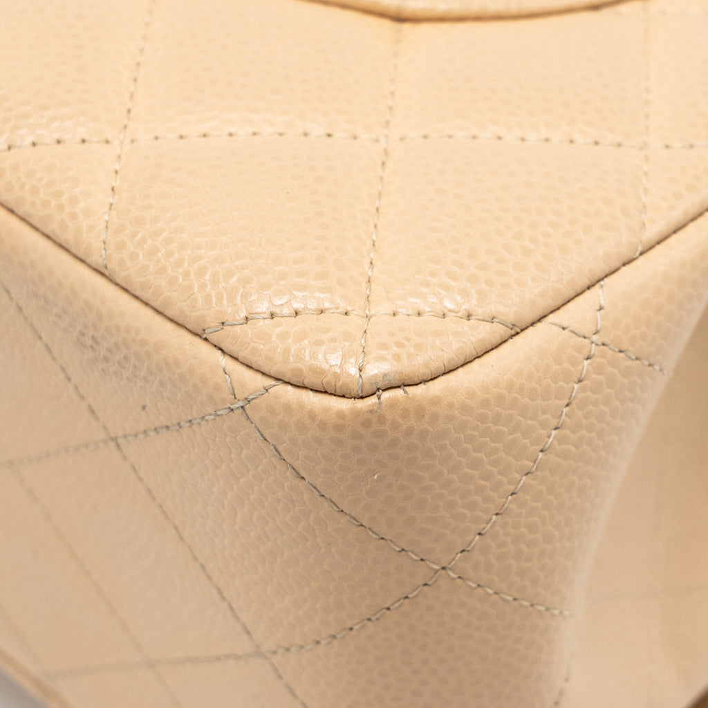CHANEL JUMBO CLASSIC DOUBLE FLAP BAG CAVIAR BEIGE GHW (MICROCHIP)