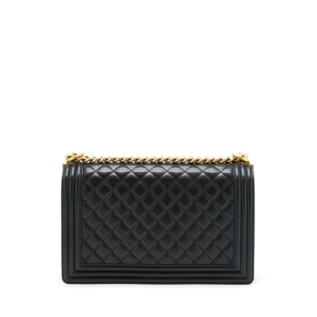 CHANEL BOY BAG NEW MEDIUM (28CM) LAMBSKIN BLACK RUTHENIUM GHW