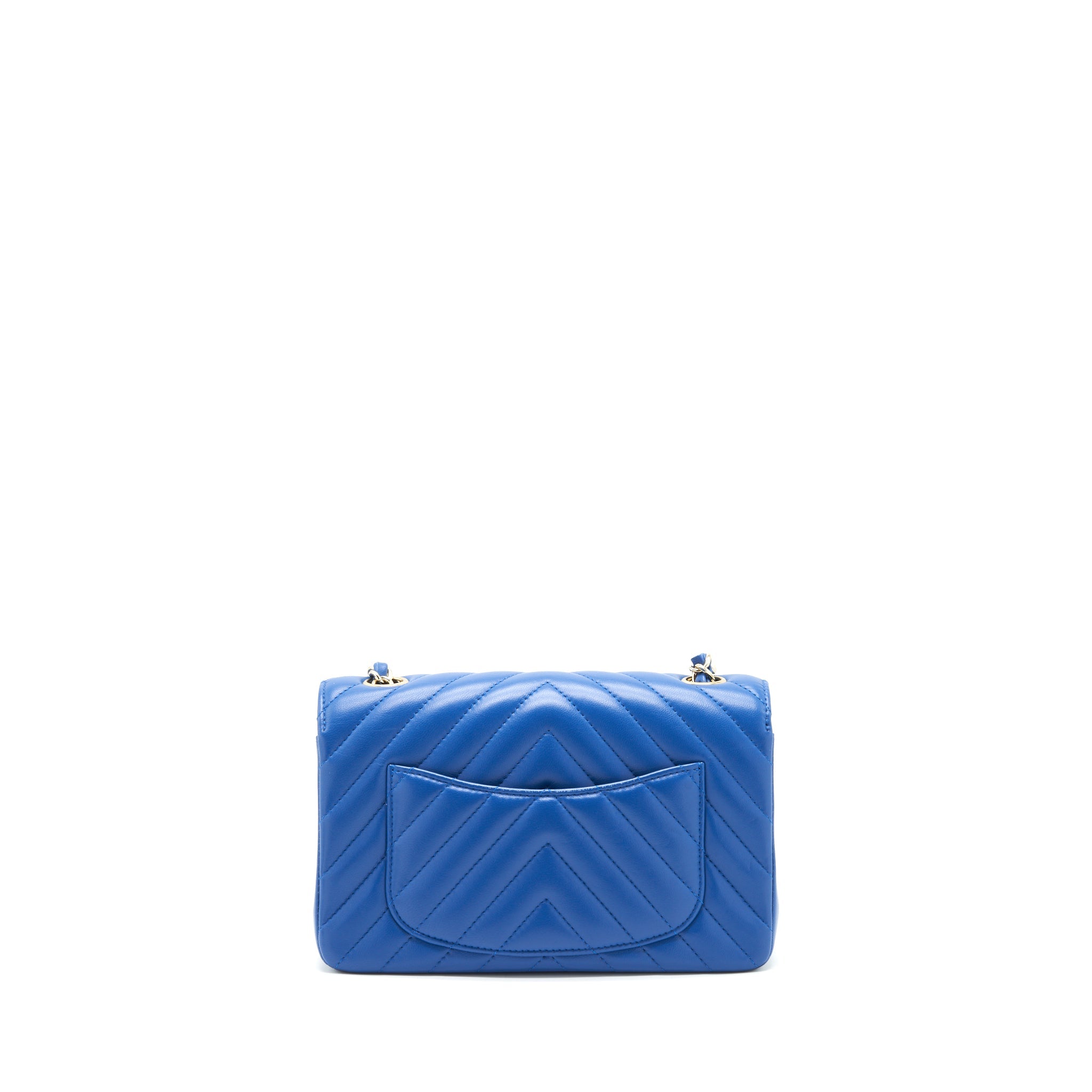 CHANEL MINI RECTANGULAR FLAP BAG CHEVRON LAMBSKIN BLUE LGHW