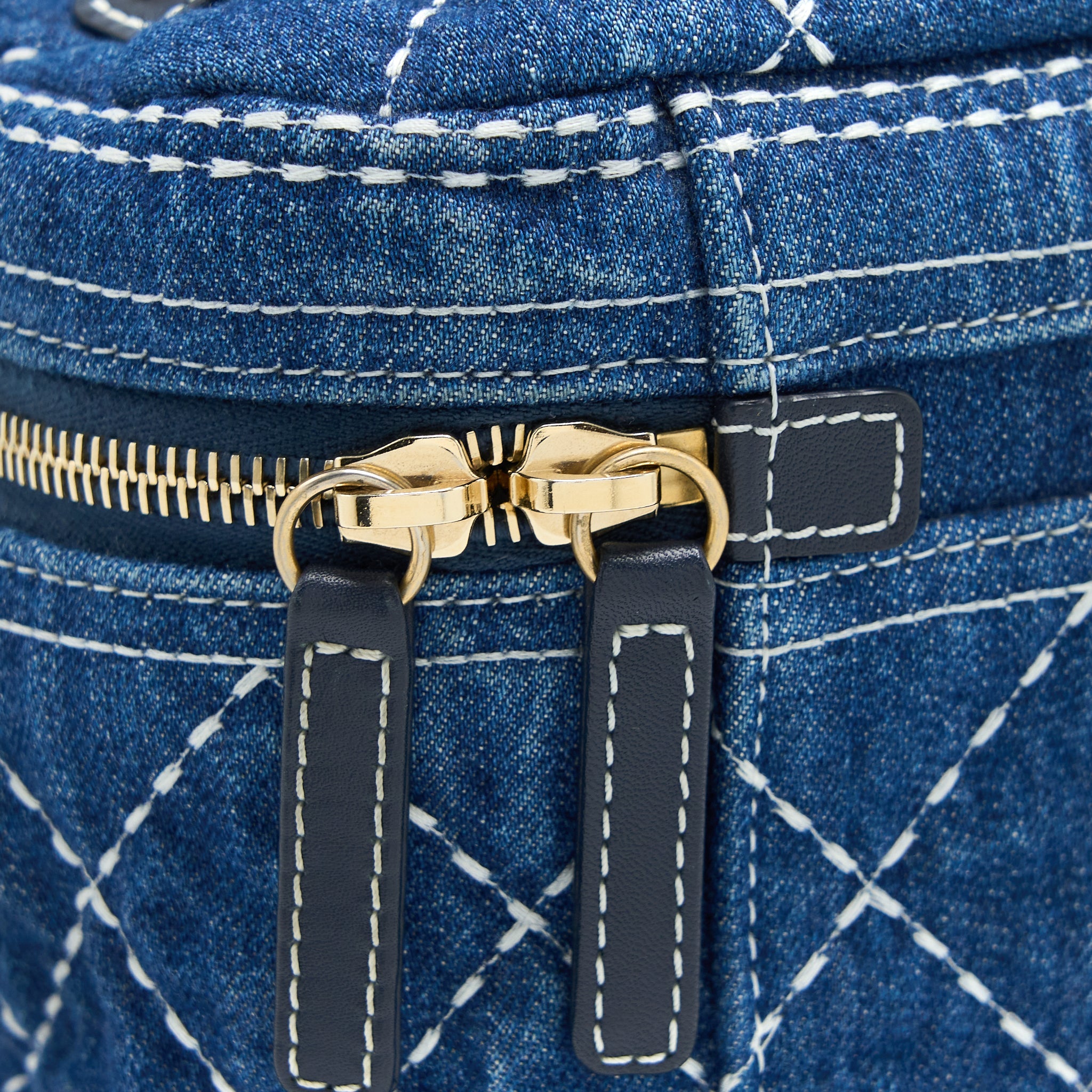 CHANEL TOP HANDLE CROSSBODY VANITY CASE DENIM BLUE BRUSHED GHW