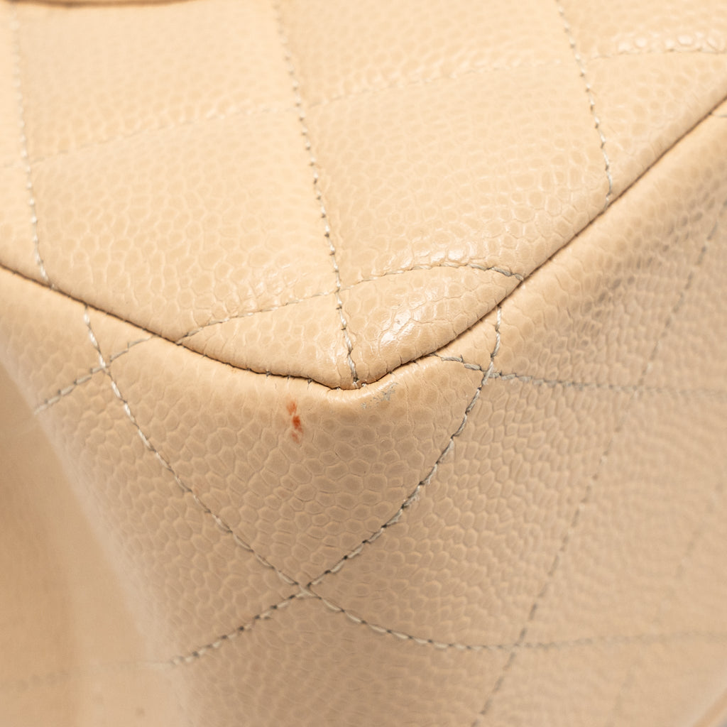 CHANEL JUMBO CLASSIC DOUBLE FLAP BAG CAVIAR BEIGE GHW (MICROCHIP)