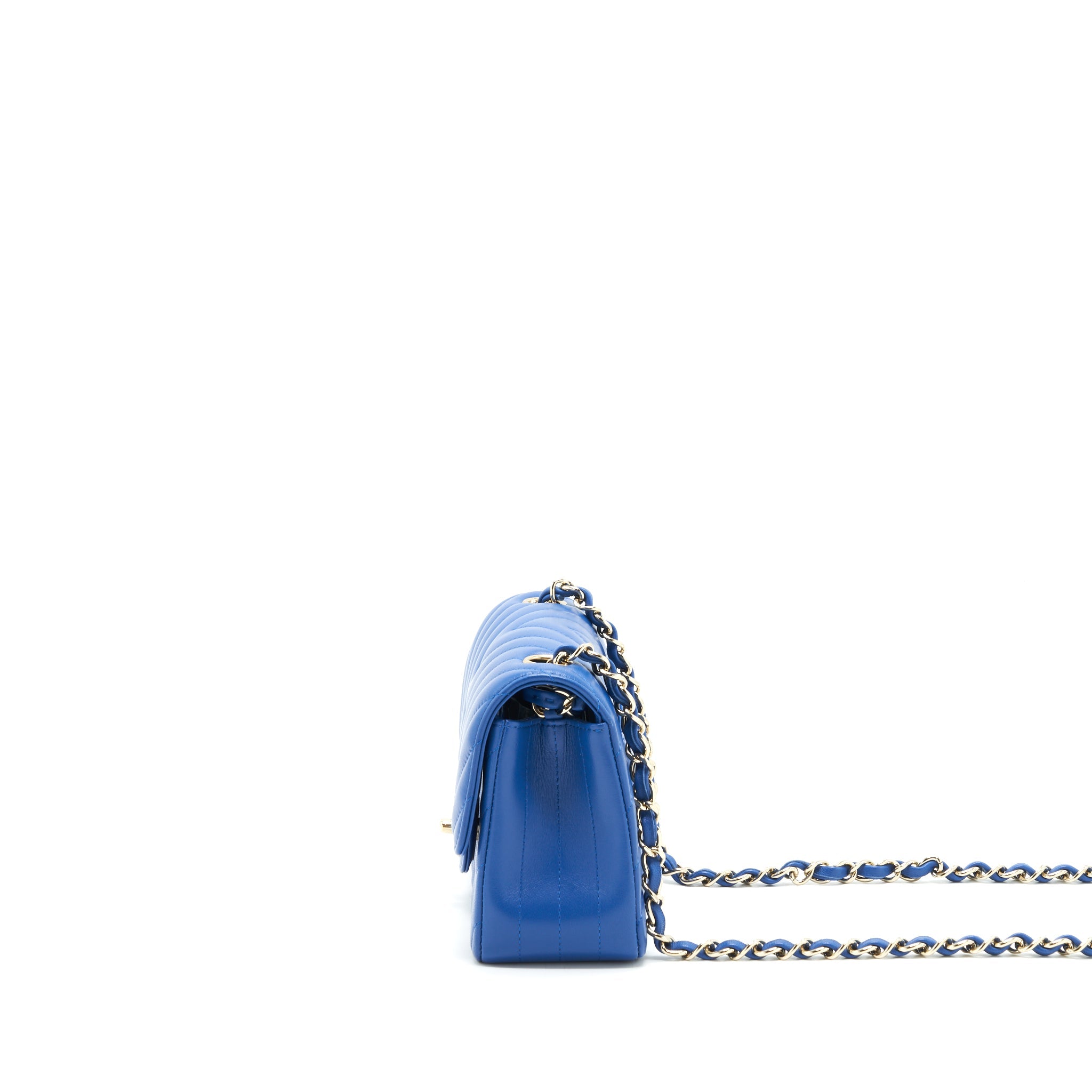 CHANEL MINI RECTANGULAR FLAP BAG CHEVRON LAMBSKIN BLUE LGHW