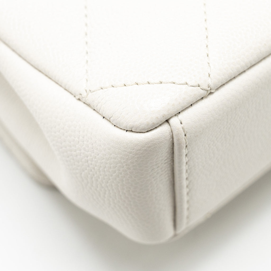 CHANEL MY EVERYTHING MINI FLAP BAG QUILTED CAVIAR WHITE BLACK HARDWARE