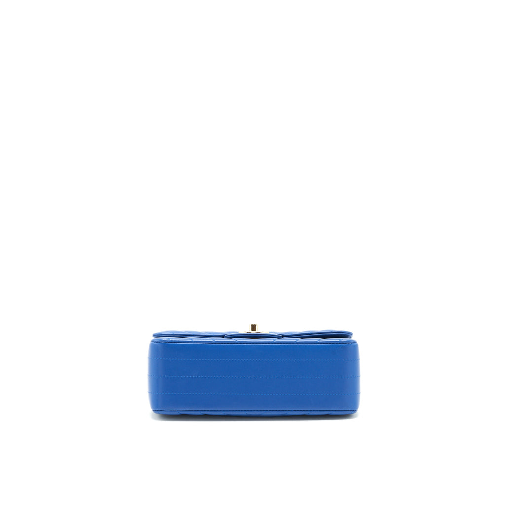 CHANEL MINI RECTANGULAR FLAP BAG CHEVRON LAMBSKIN BLUE LGHW