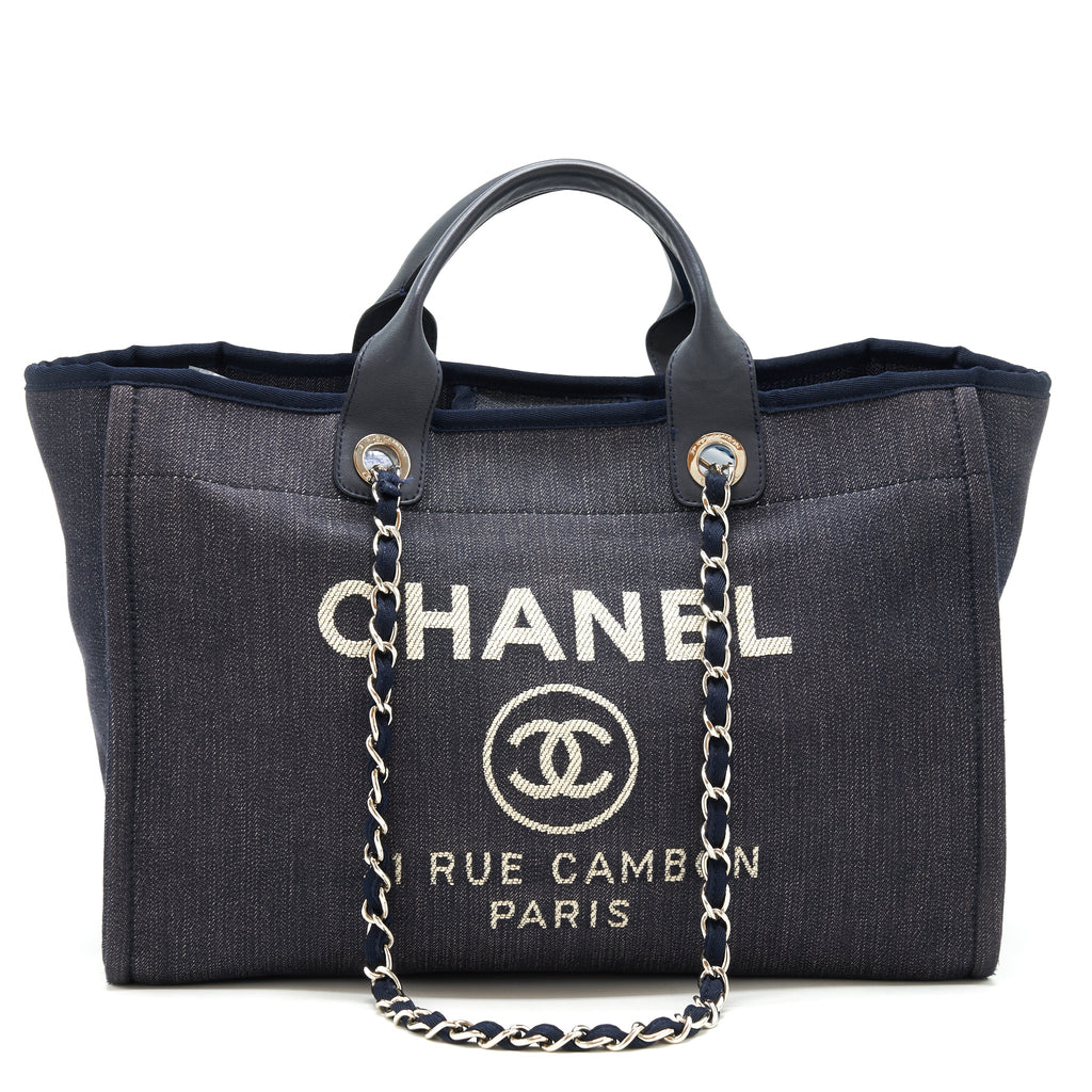 CHANEL LARGE DEAUVILLE TOTE BAG DENIM NAVY SHW
