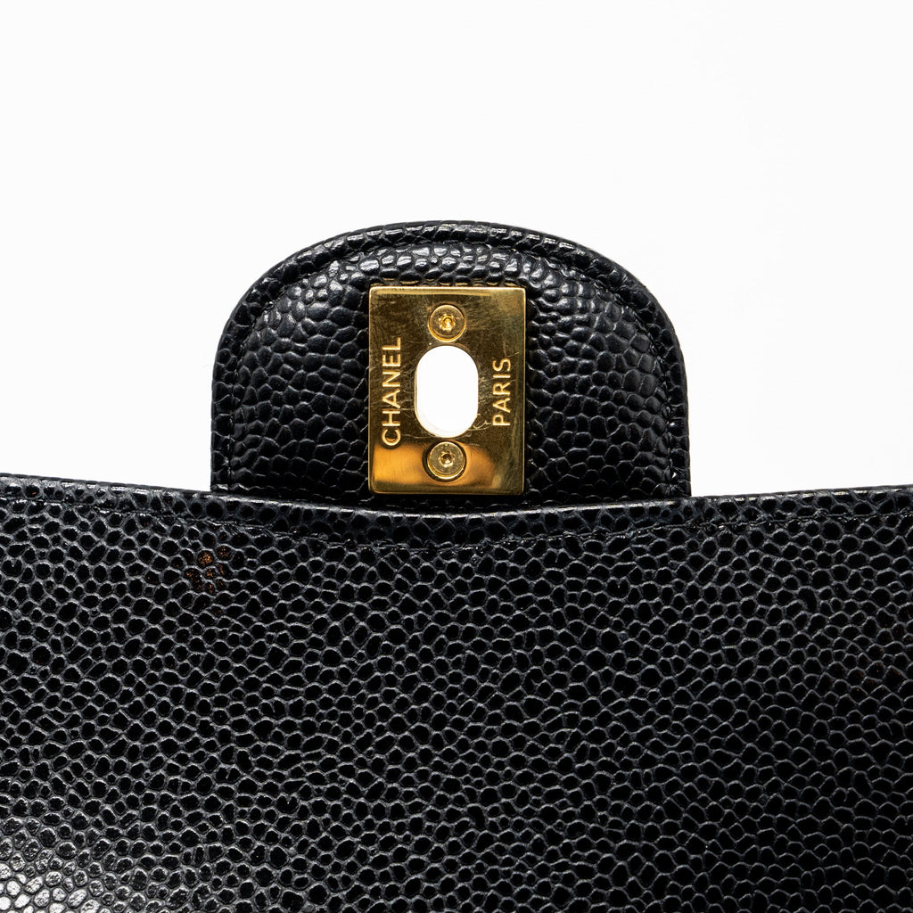 CHANEL MEDIUM CLASSIC DOUBLE FLAP BAG CAVIAR BLACK GHW (MICROCHIP)