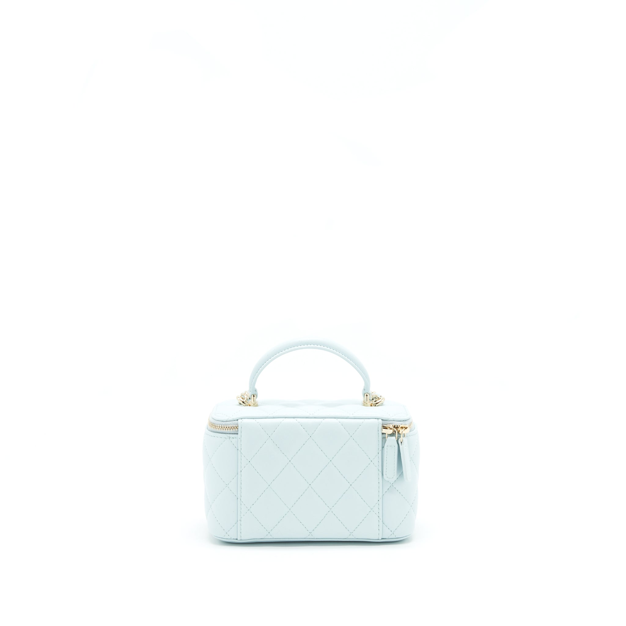 CHANEL 21K RECTANGULAR TOP HANDLE VANITY WITH CHAIN BABY BLUE LGHW