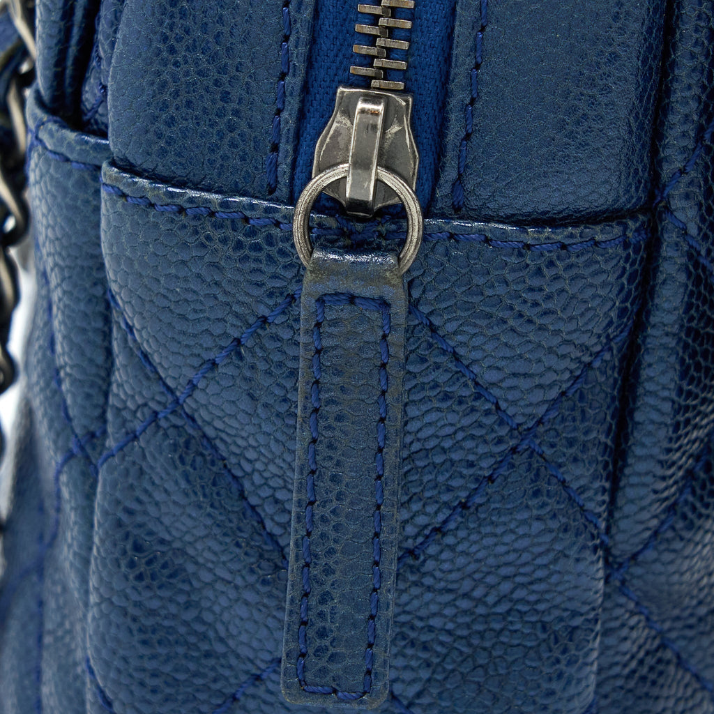 CHANEL SEASONAL SIGNAL FLAP BAG CAVIAR BLUE RUTHENIUM HARDWARE