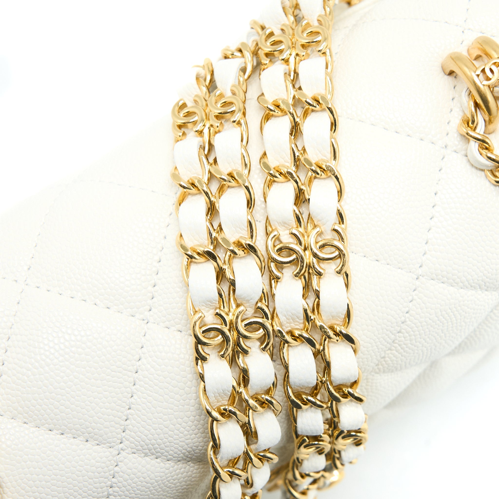 CHANEL 22K COCO FIRST CAVIAR WHITE GHW (MICROCHIP)