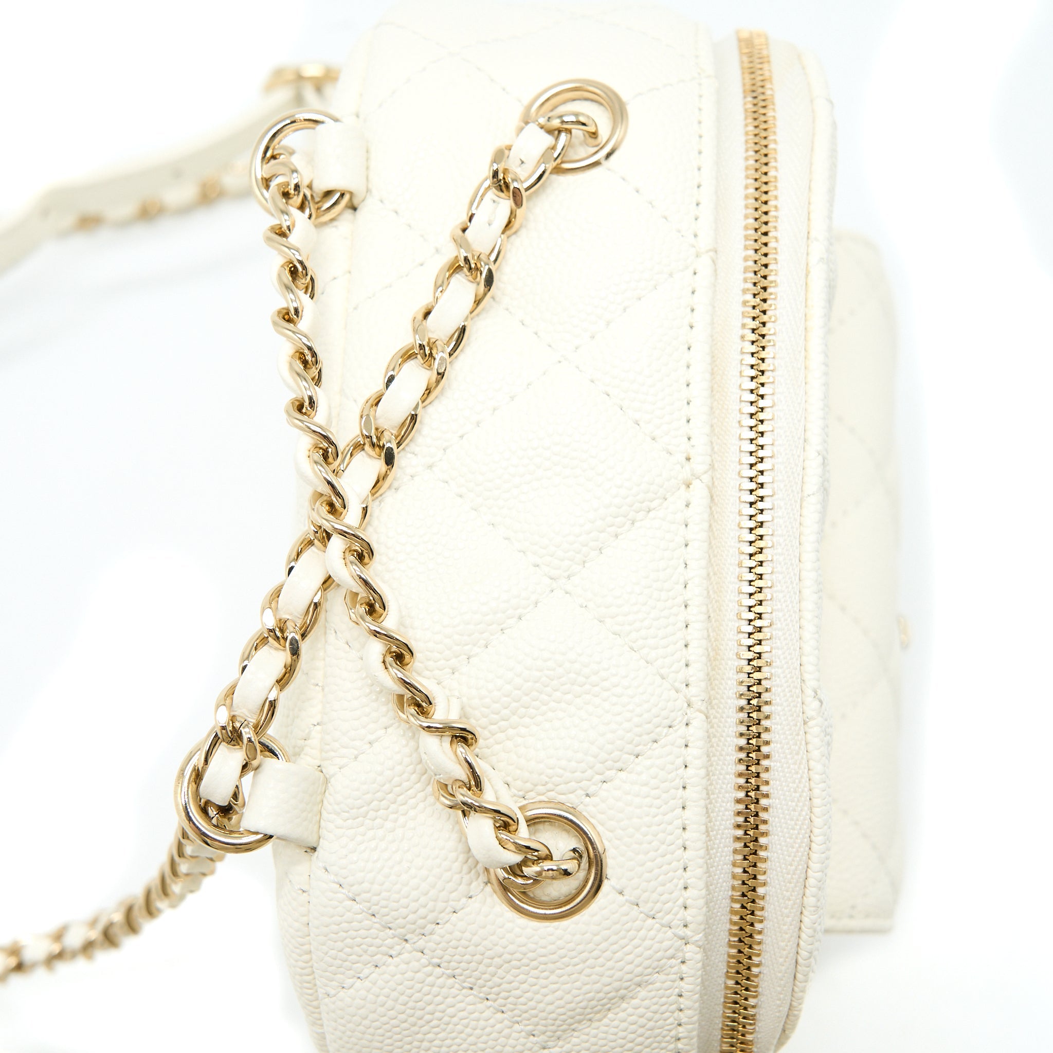 CHANEL QUILTED MINI CC DAY BACKPACK CAVIAR WHITE LGHW