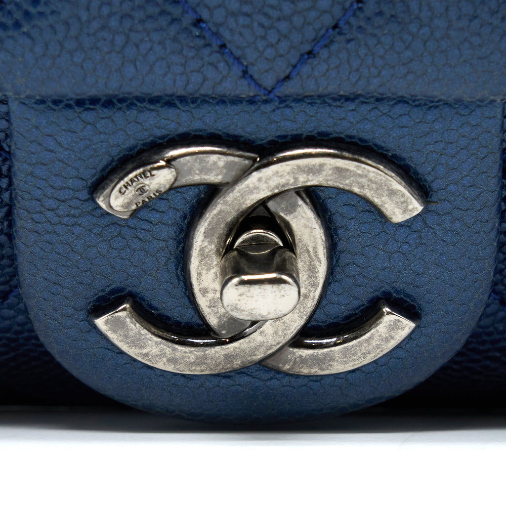 CHANEL SEASONAL SIGNAL FLAP BAG CAVIAR BLUE RUTHENIUM HARDWARE