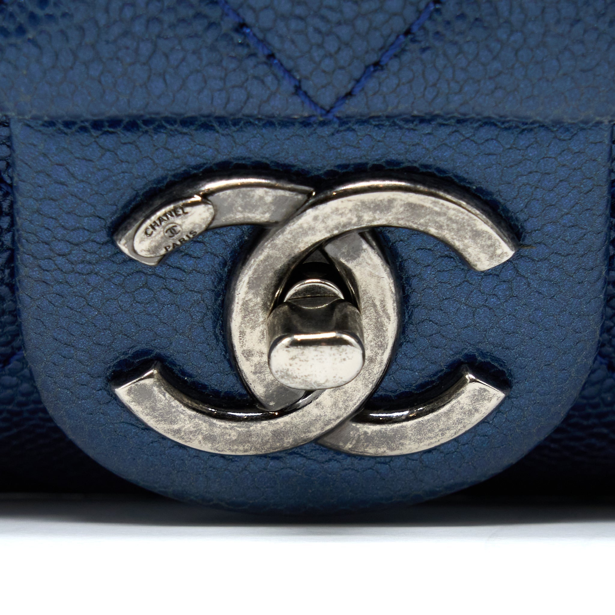 CHANEL SEASONAL SIGNAL FLAP BAG CAVIAR BLUE RUTHENIUM HARDWARE