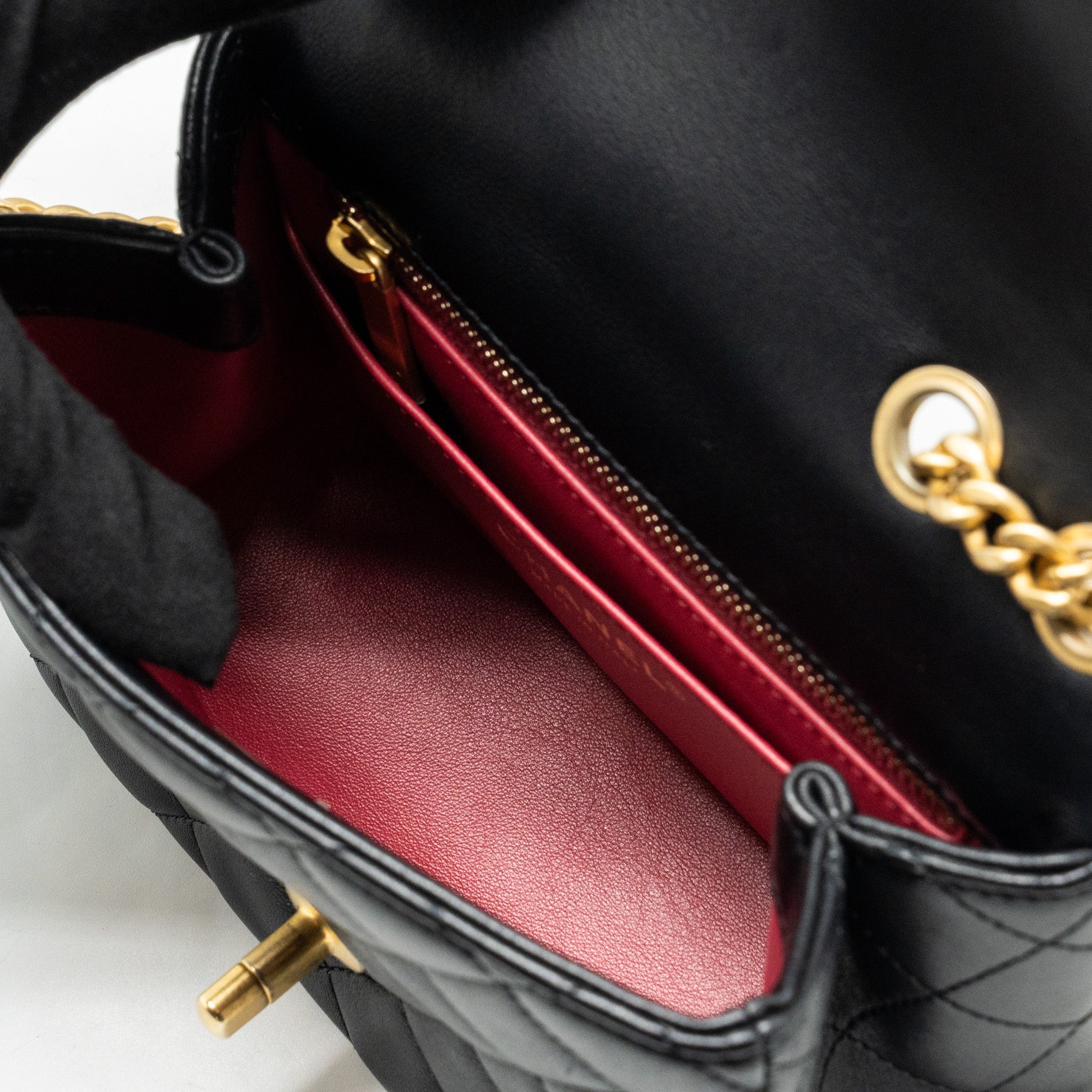 CHANEL CAMELLIA ADJUSTABLE CHAIN MINI SQUARE FLAP BAG LAMBSKIN BLACK GHW (MICROCHIP)