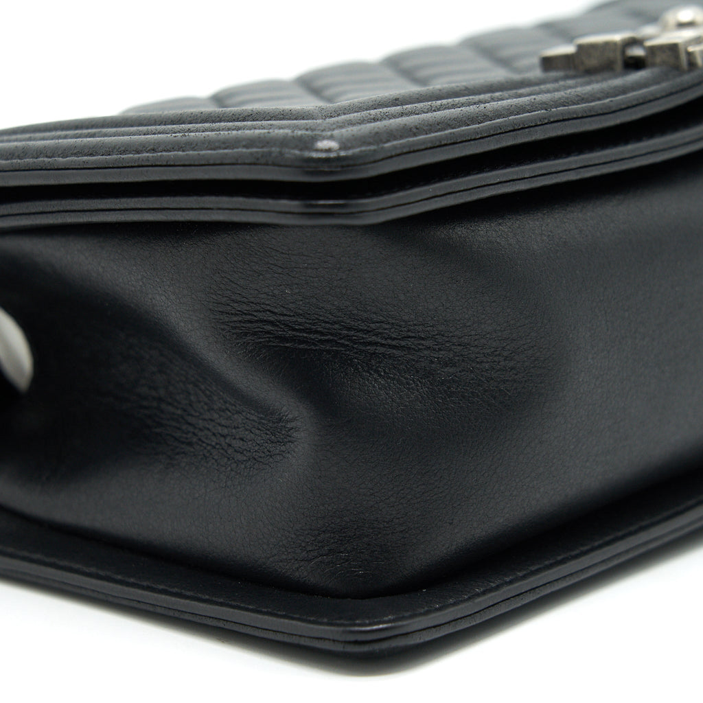 CHANEL OLD MEDIUM LEBOY BAG BLACK RUTHENIUM HARDWARE CALFSKIN