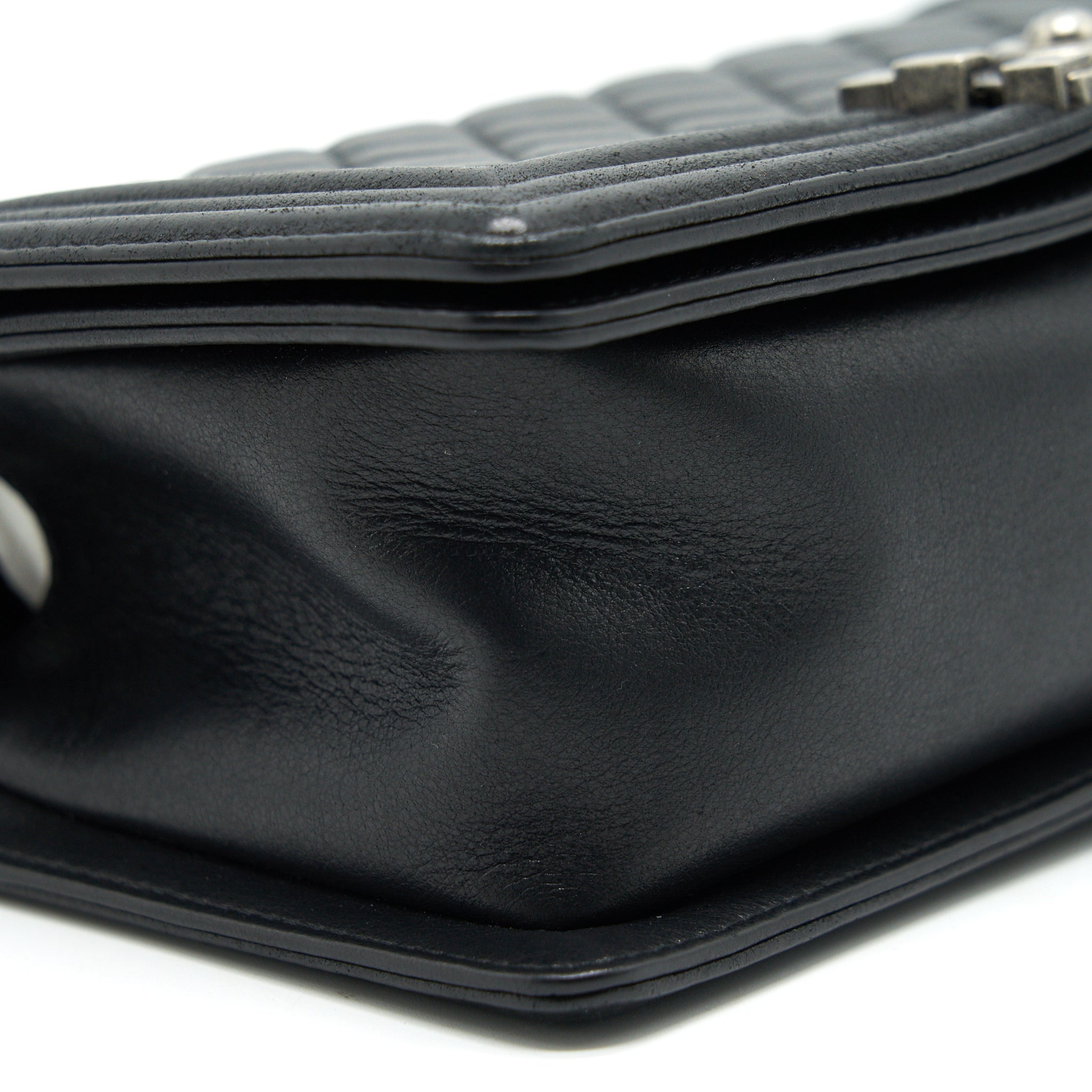CHANEL OLD MEDIUM LEBOY BAG BLACK RUTHENIUM HARDWARE CALFSKIN