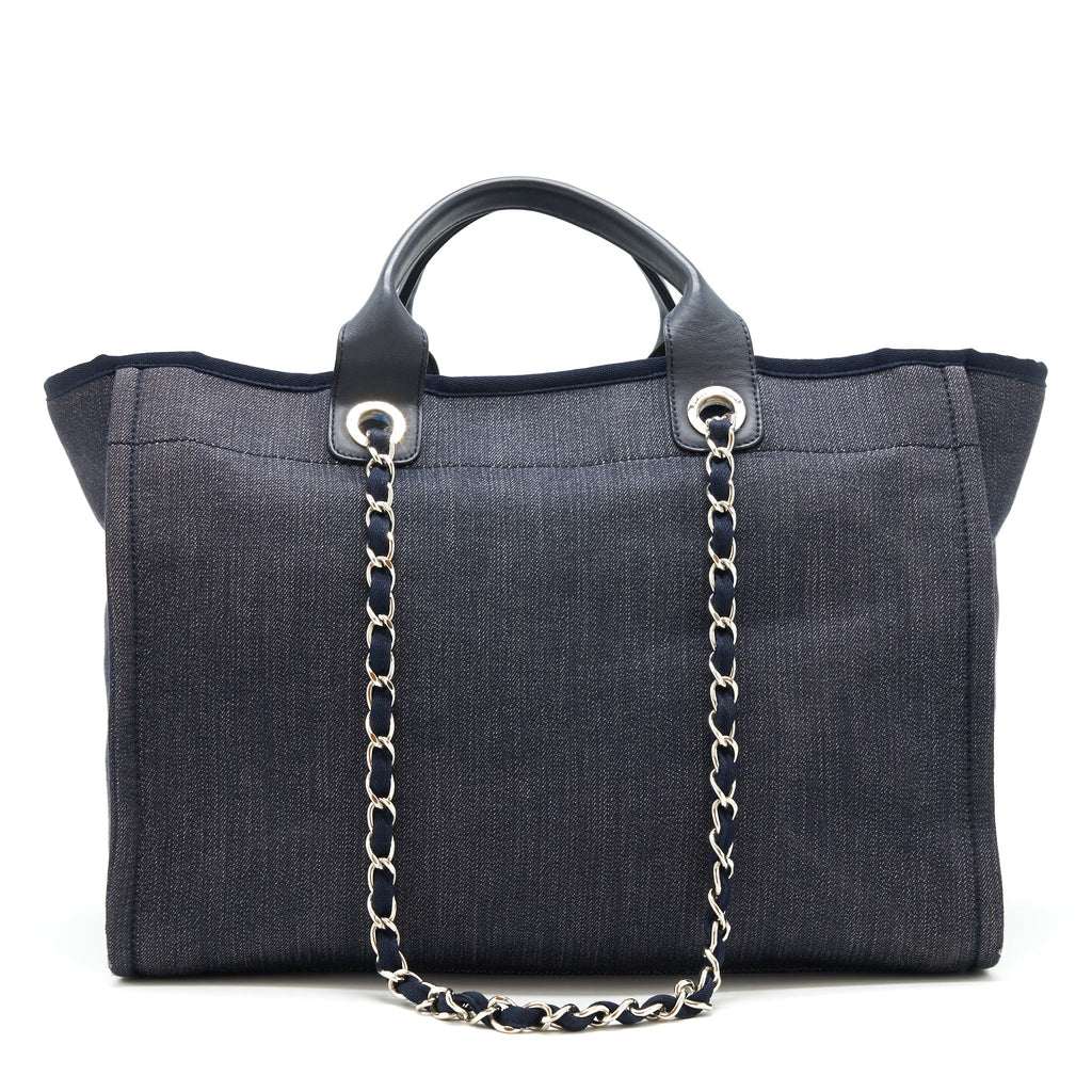 CHANEL LARGE DEAUVILLE TOTE BAG DENIM NAVY SHW