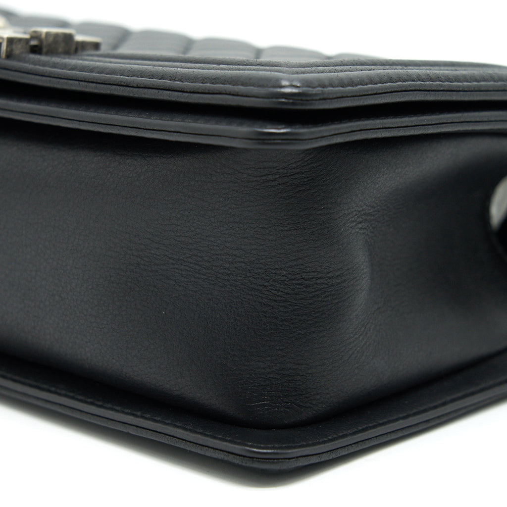 CHANEL OLD MEDIUM LEBOY BAG BLACK RUTHENIUM HARDWARE CALFSKIN