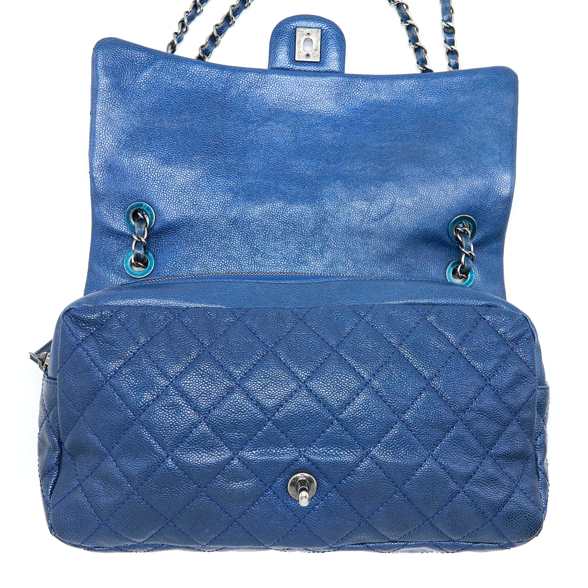 CHANEL SEASONAL SIGNAL FLAP BAG CAVIAR BLUE RUTHENIUM HARDWARE