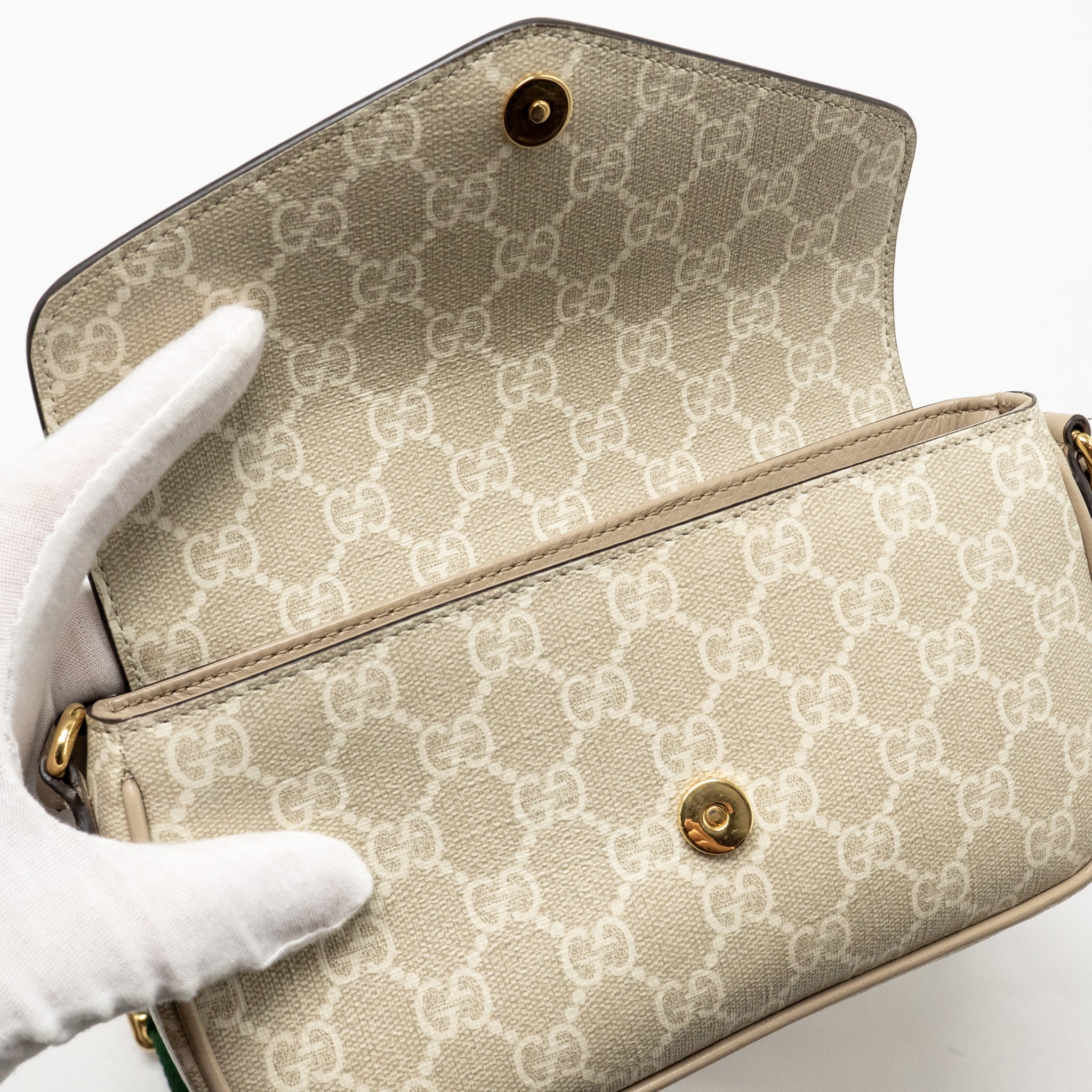 GUCCI OPHIDIA MINI BAG GG SUPREME CANVAS BEIGE/OATMEAL GHW