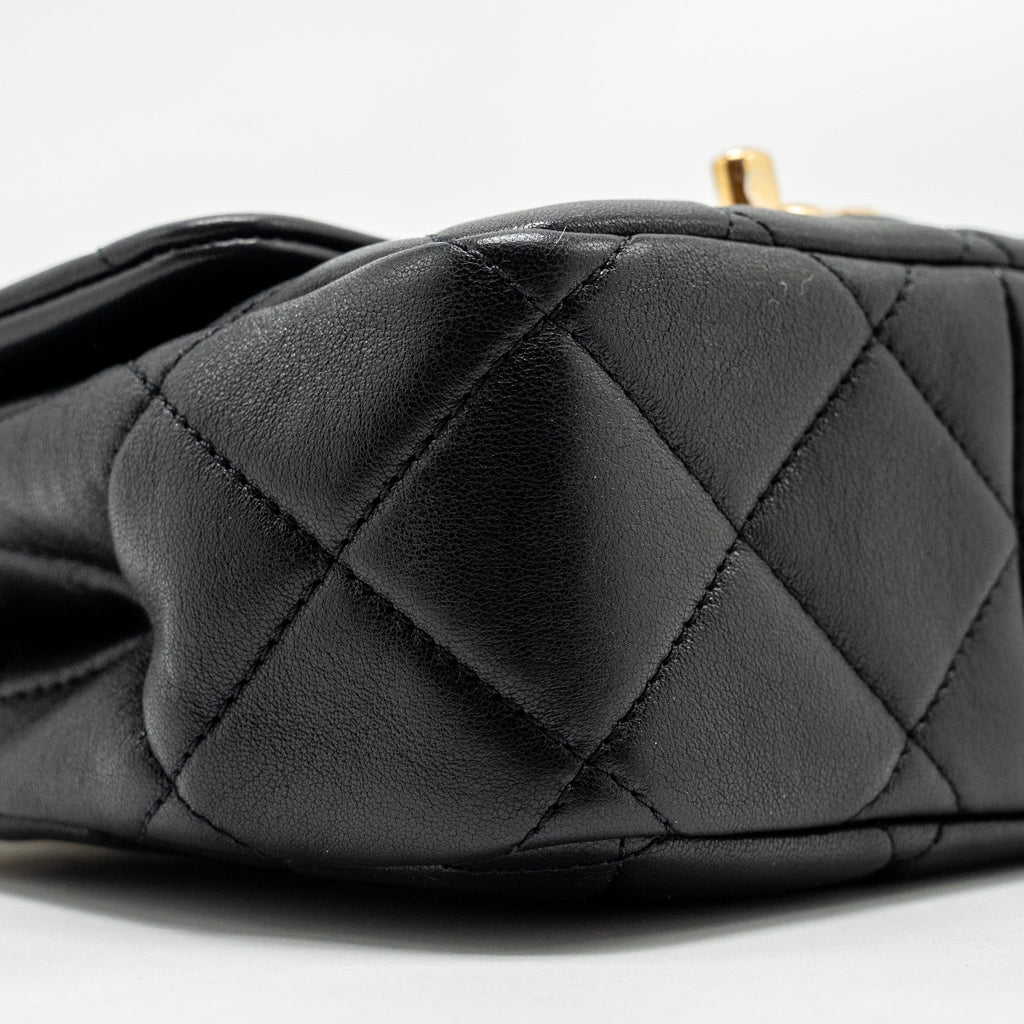 CHANEL 23C ROUND HANDLE MINI SQUARE FLAP BAG LAMBSKIN BLACK GHW (MICROCHIP)