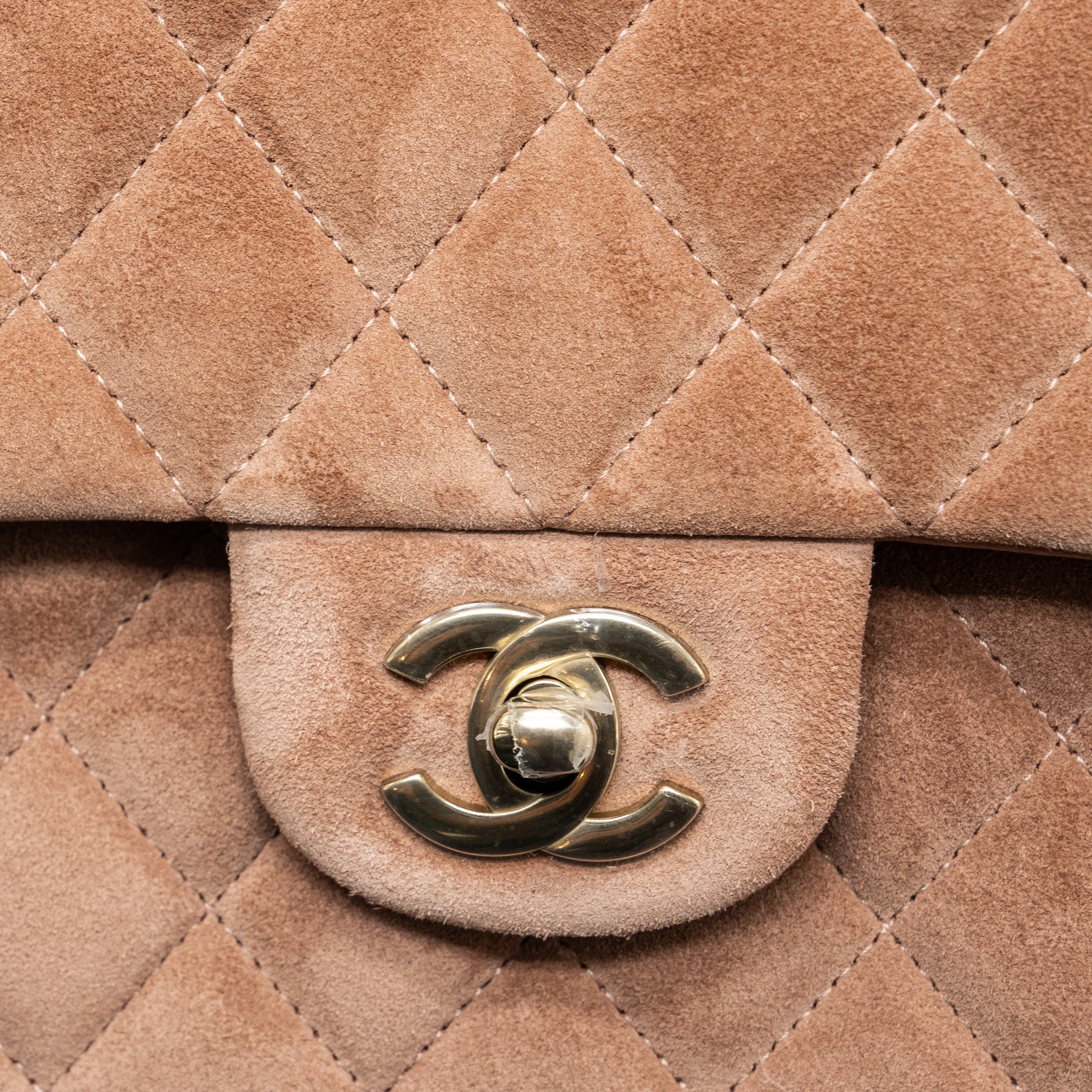 CHANEL MEDIUM CLASSIC DOUBLE FLAP BAG SUEDE LEATHER LIGHT BROWN LGHW (MICROCHIP )