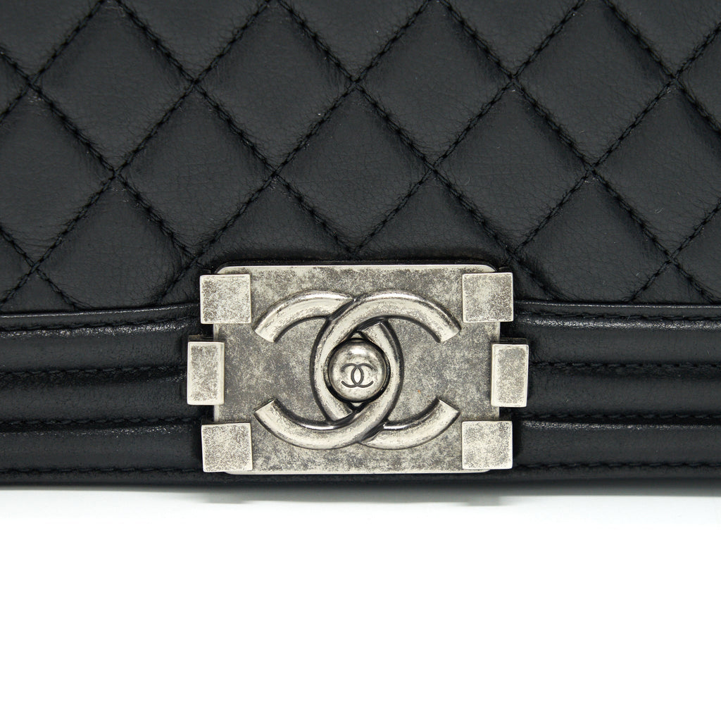 CHANEL OLD MEDIUM LEBOY BAG BLACK RUTHENIUM HARDWARE CALFSKIN