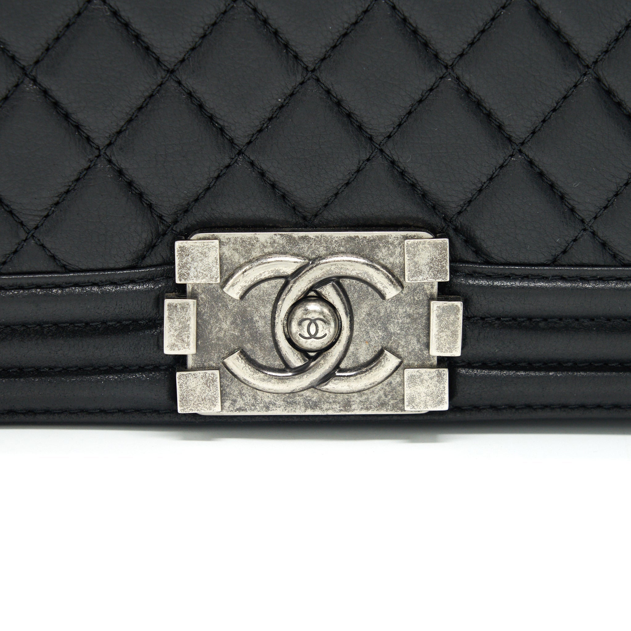 CHANEL OLD MEDIUM LEBOY BAG BLACK RUTHENIUM HARDWARE CALFSKIN