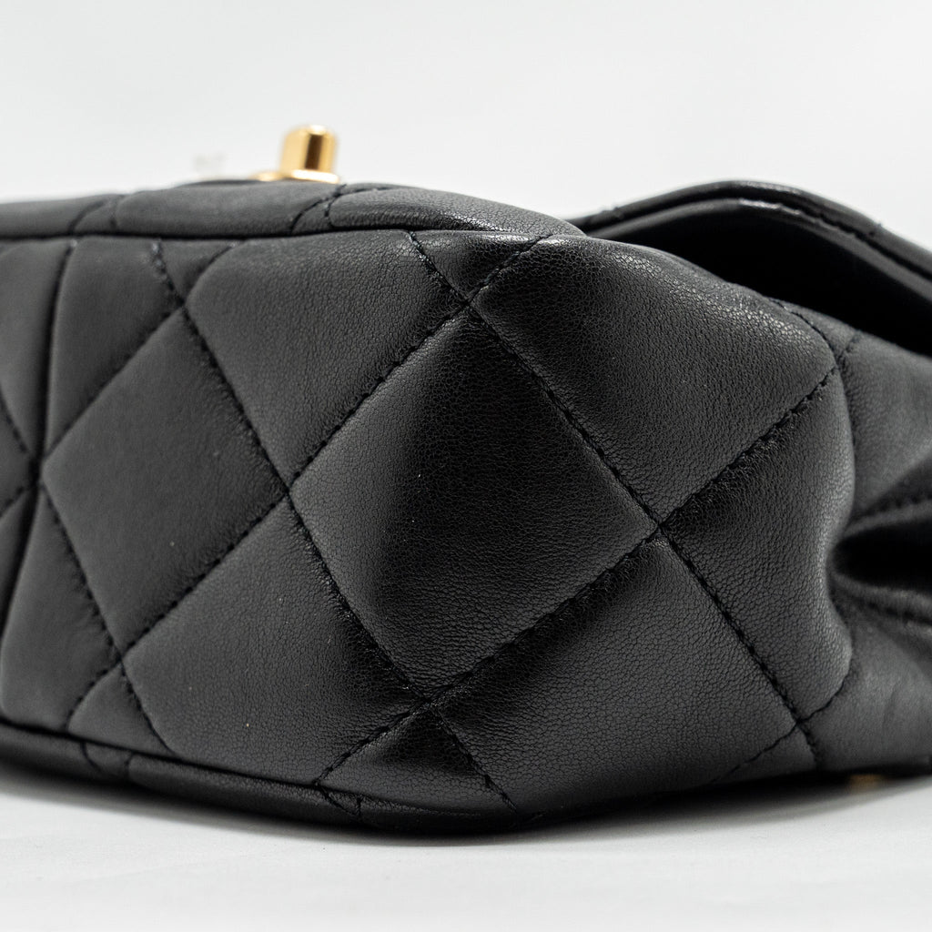 CHANEL 23C ROUND HANDLE MINI SQUARE FLAP BAG LAMBSKIN BLACK GHW (MICROCHIP)
