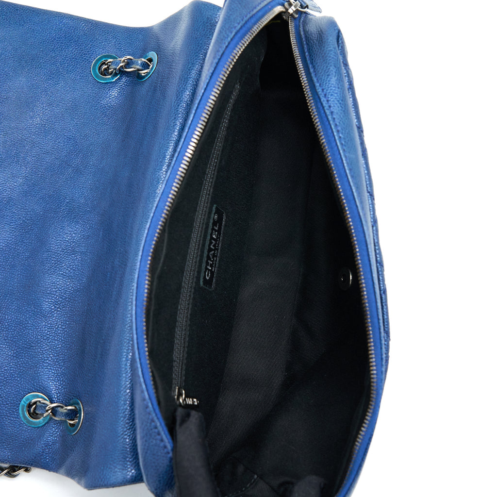 CHANEL SEASONAL SIGNAL FLAP BAG CAVIAR BLUE RUTHENIUM HARDWARE