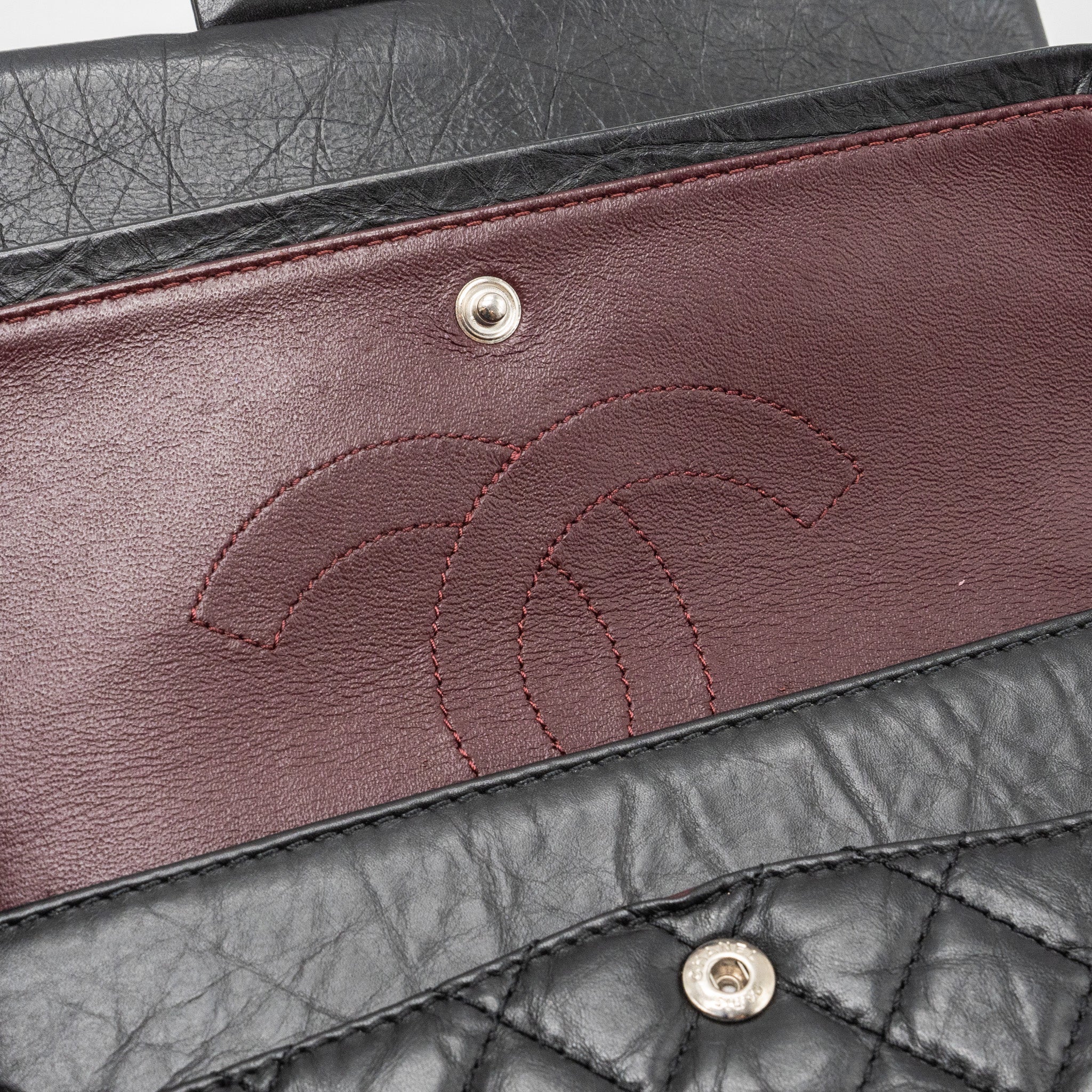 CHANEL SMALL 2.55 REISSUE FLAP BAG AGED CALFSKIN BLACK RUTHENIUM HARDWARE