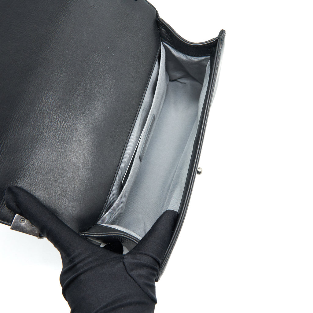 CHANEL OLD MEDIUM LEBOY BAG BLACK RUTHENIUM HARDWARE CALFSKIN