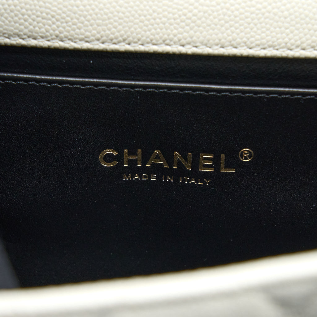 CHANEL 22K COCO FIRST CAVIAR WHITE GHW (MICROCHIP)
