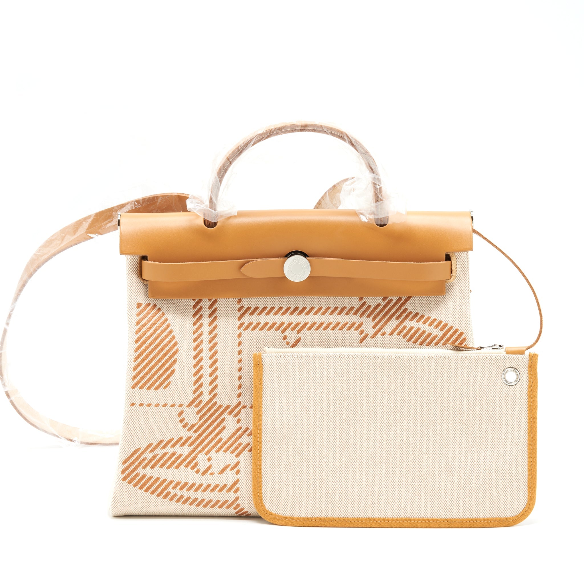HERMES HERBAG ZIP 31 TOILE H EN RELIEF BRIDES SABLE/ ECRU BEIGE/ NAT SABLE