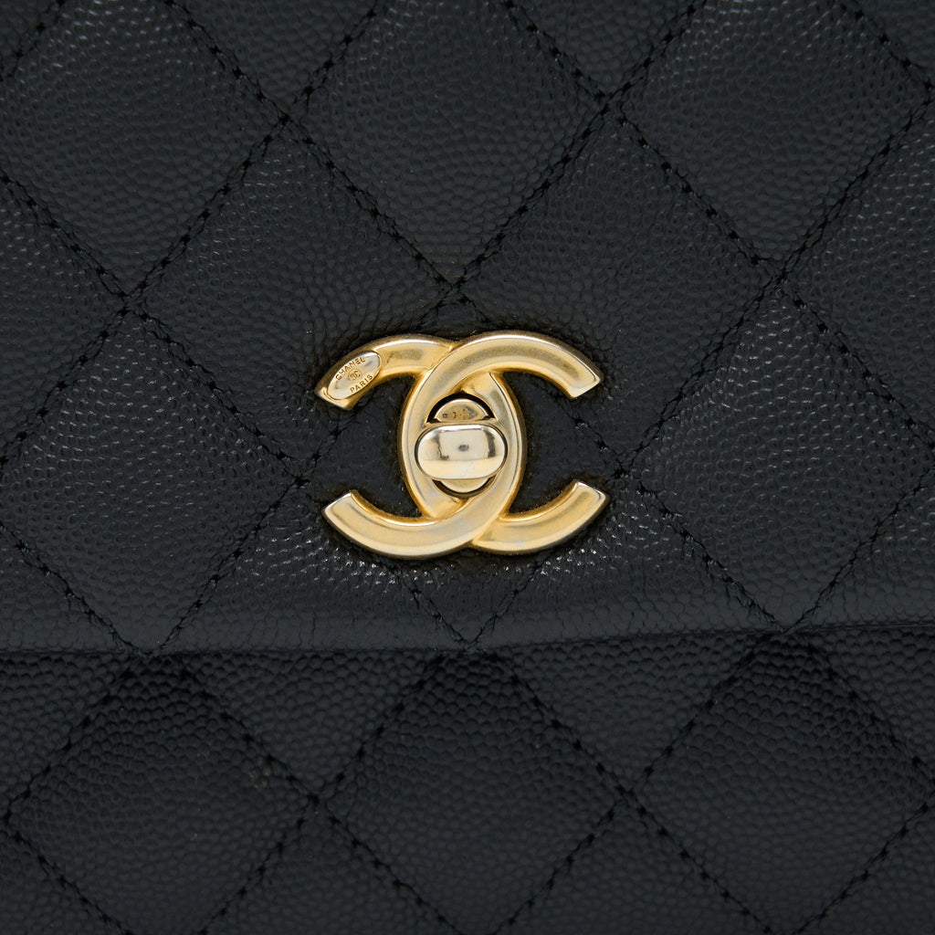 CHANEL SMALL COCO HANDLE CAVIAR WITH LIZARD HANDLE BLACK GHW
