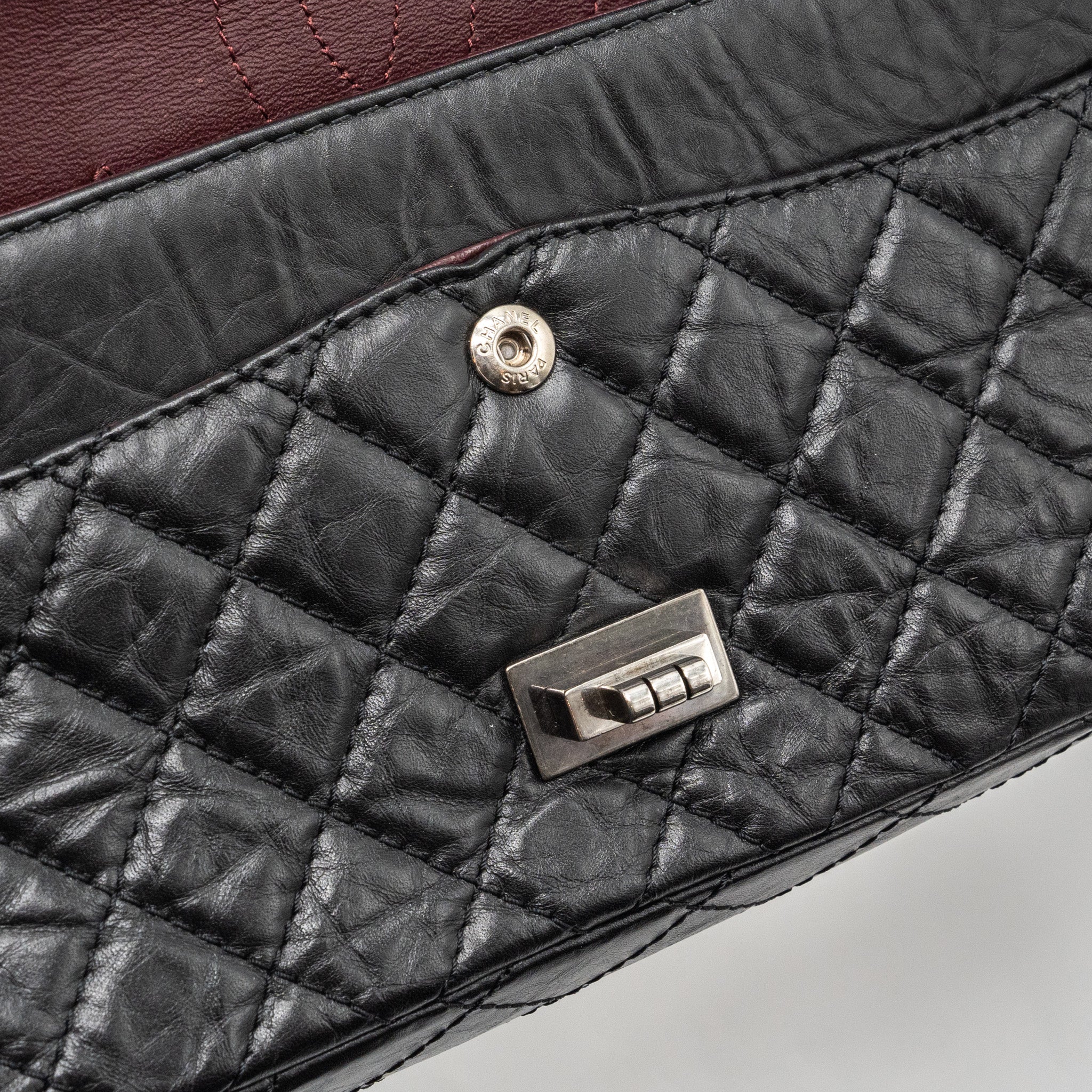 CHANEL SMALL 2.55 REISSUE FLAP BAG AGED CALFSKIN BLACK RUTHENIUM HARDWARE