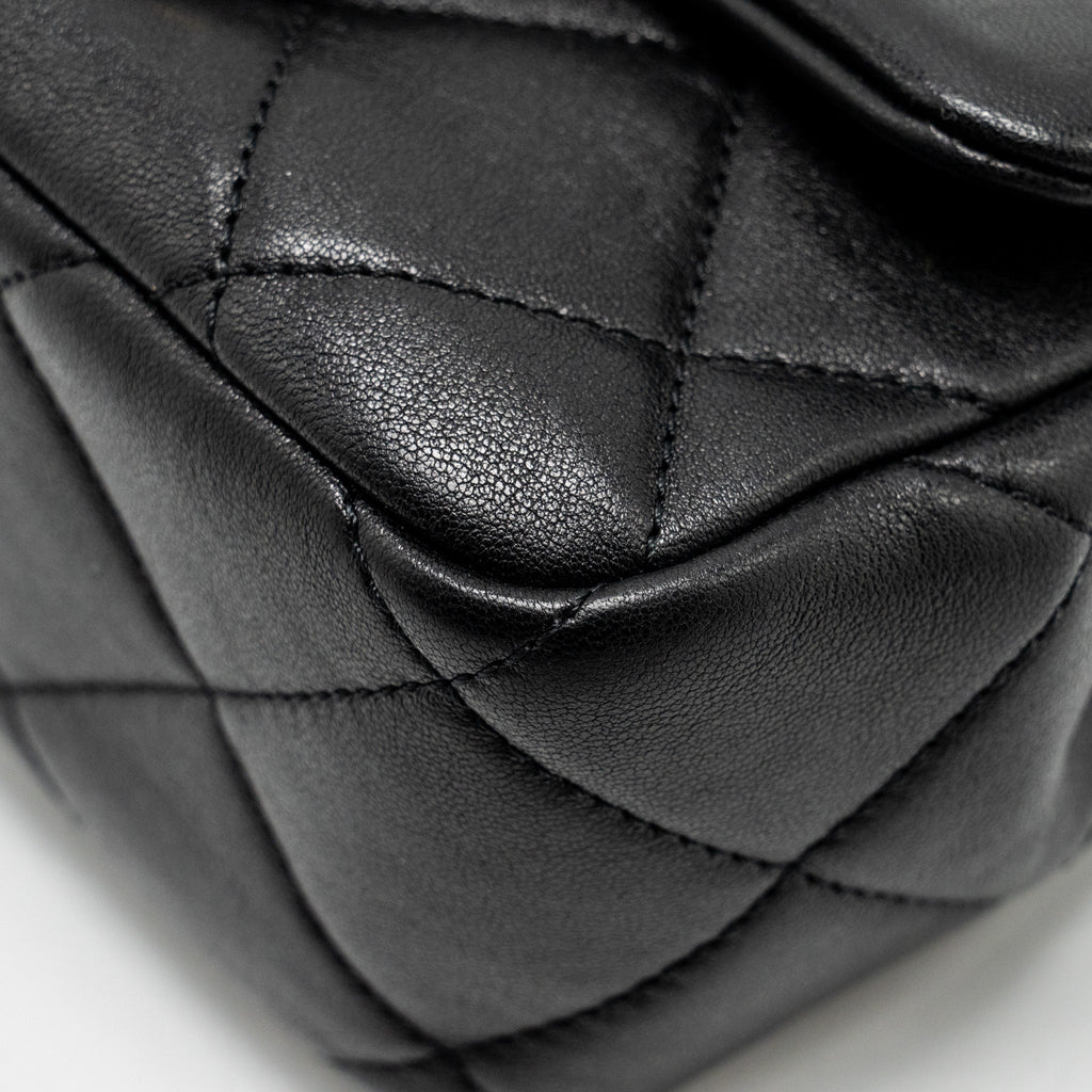 CHANEL 23C ROUND HANDLE MINI SQUARE FLAP BAG LAMBSKIN BLACK GHW (MICROCHIP)