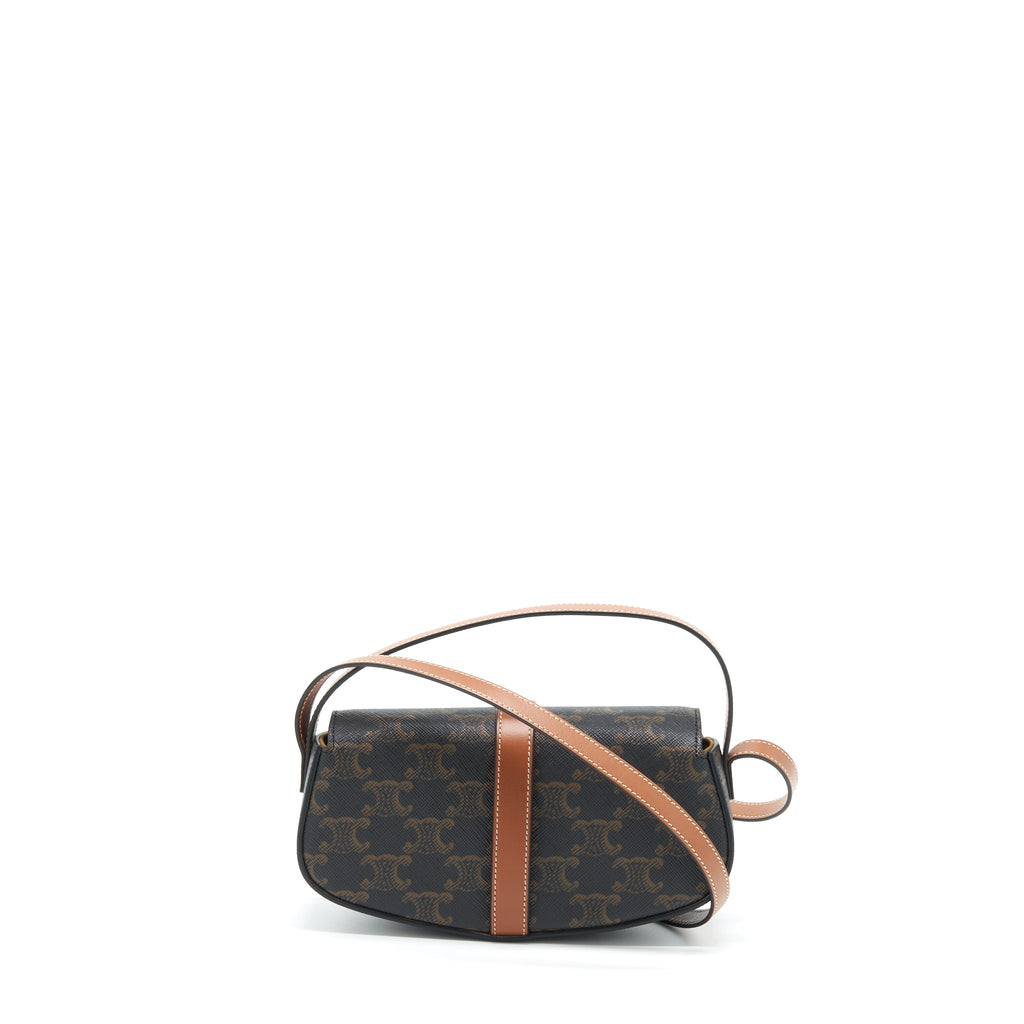 CELINE CLUTCH ON STRAP IN TRIUMPHED CANVAS/CALFSKIN TAN GHW