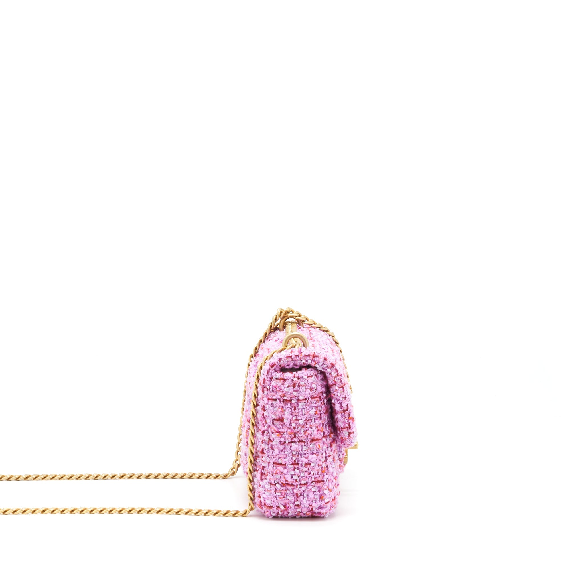 CHANEL 22P MINI SQUARE FLAP BAG TWEED PINK GOLD/PINK HARDWARE