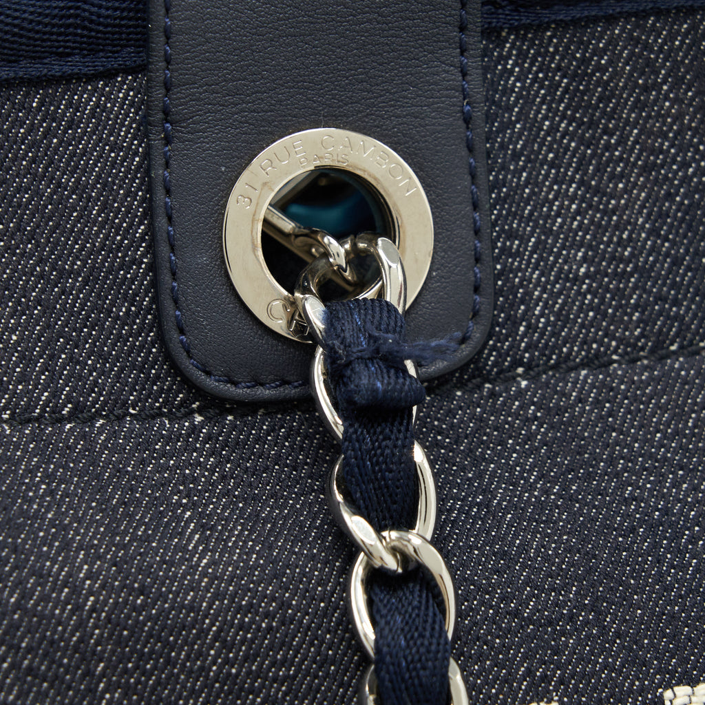 CHANEL LARGE DEAUVILLE TOTE BAG DENIM NAVY SHW