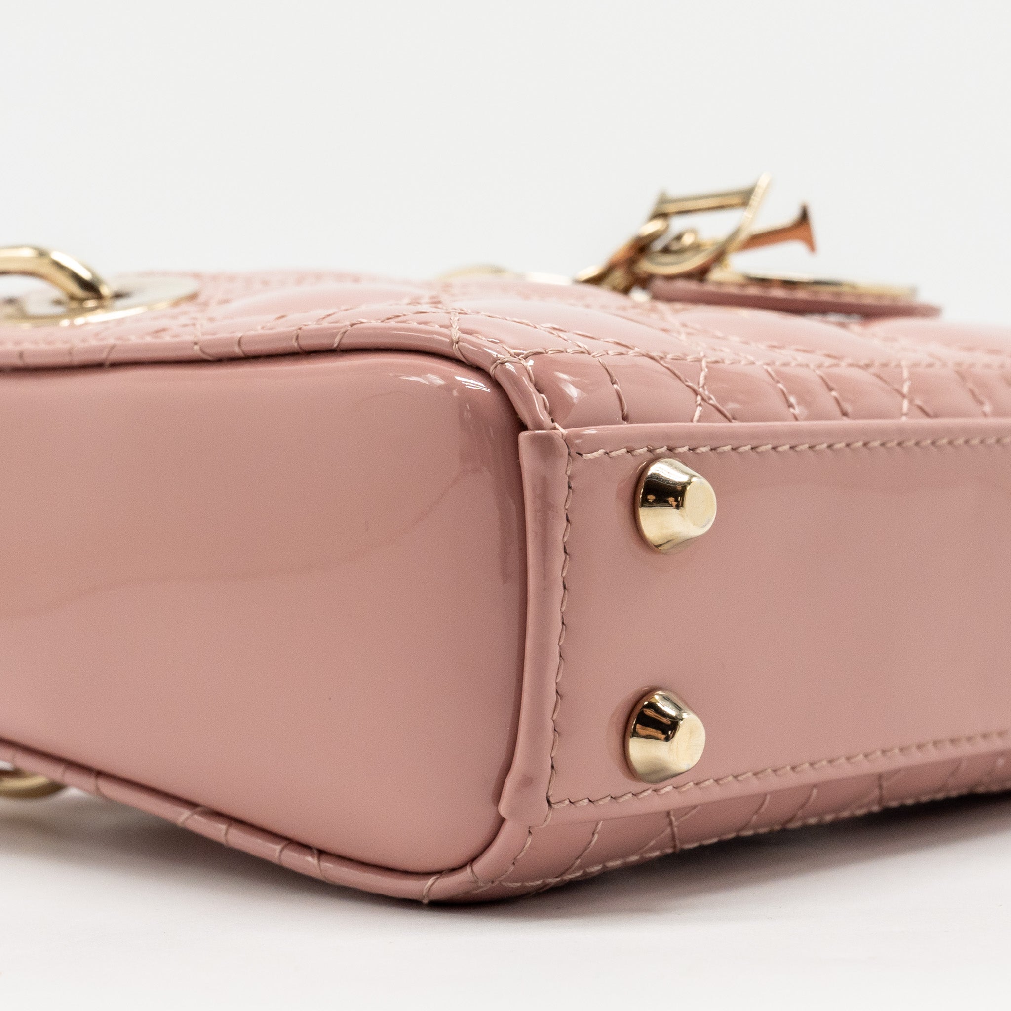 DIOR MICRO LADY DIOR PATENT LEATHER DARK PINK LGHW