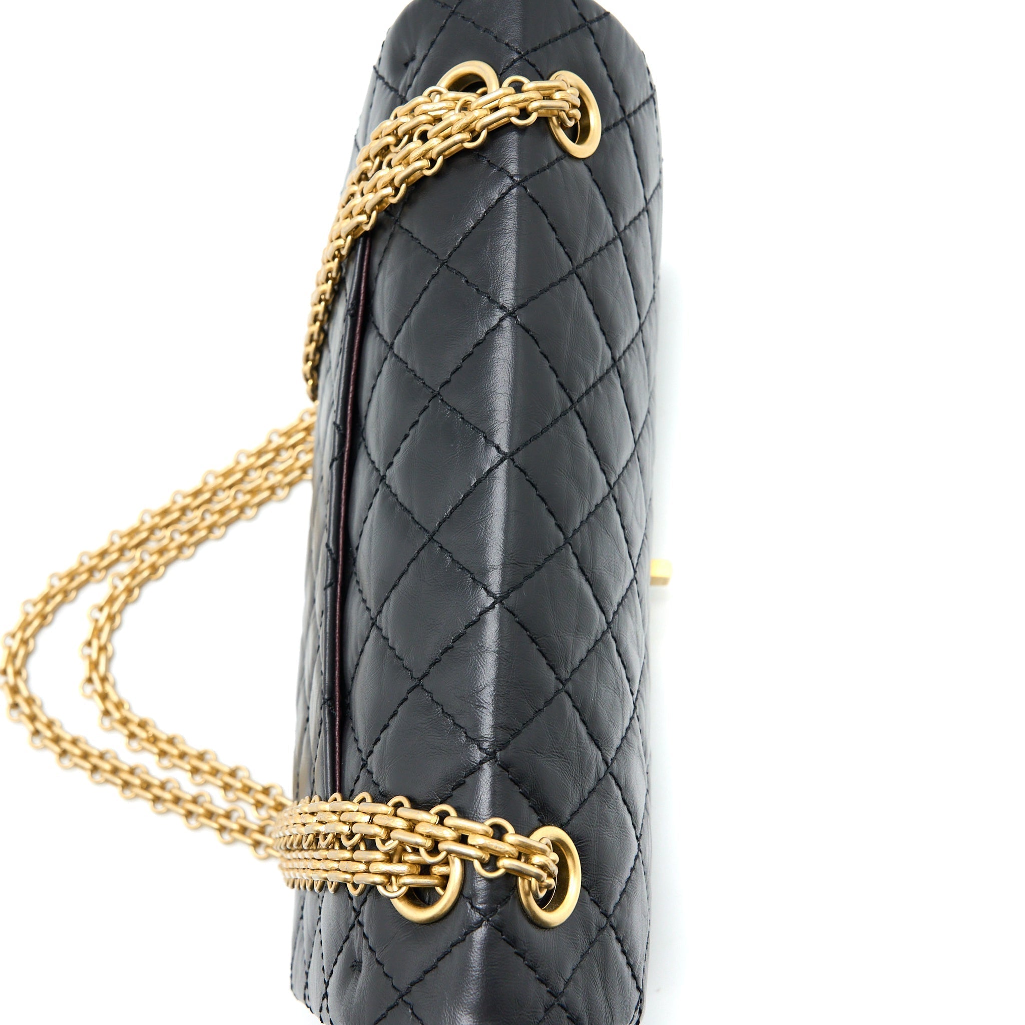 CHANEL SMALL 2.55 REISSUE FLAP BAG AGED CALFSKIN BLACK BRUSHED GHW (MICROCHIP)