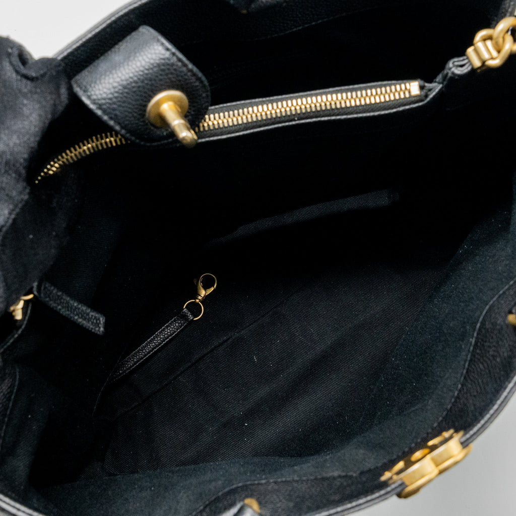 CHANEL CHAINS TOTE BAG CAVIAR BLACK BRUSHED GHW