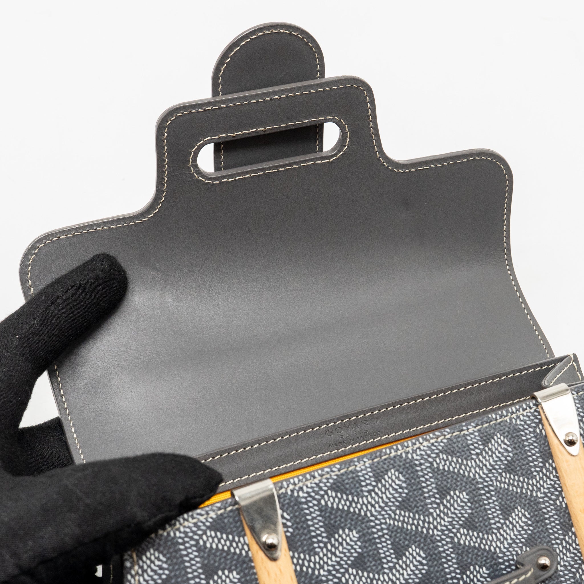 GOYARD SAIGON STRUCTURE MINI BAG GOYARDINE CANVAS/CALFSKIN GREY SHW
