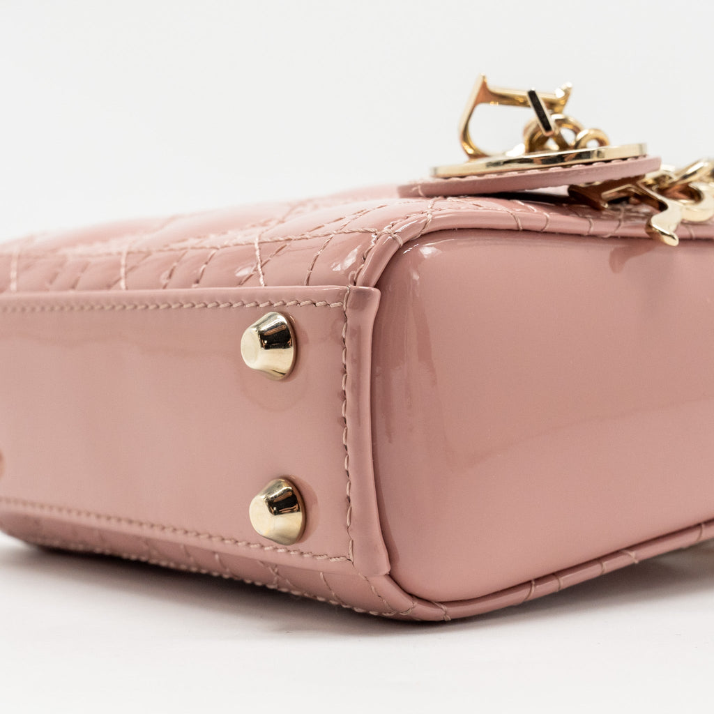 DIOR MICRO LADY DIOR PATENT LEATHER DARK PINK LGHW