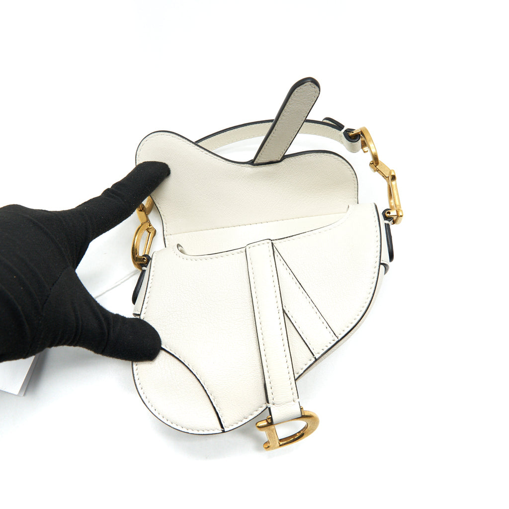 DIOR MICRO (SUPER MINI) SADDLE BAG GOAT SKIN WHITE GHW